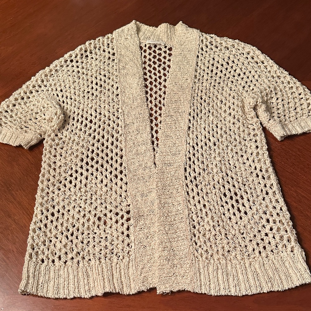 Chico’s Elegant Cream and Gold Open-Knit Women's Sweater